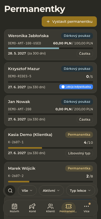 náhled · Permanentky