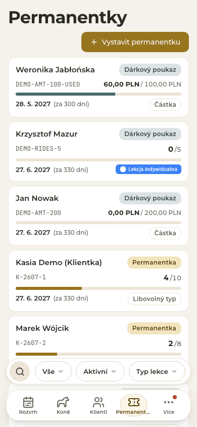 náhled · Permanentky