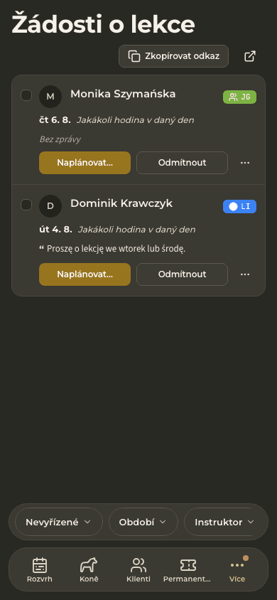 náhled · Žádosti