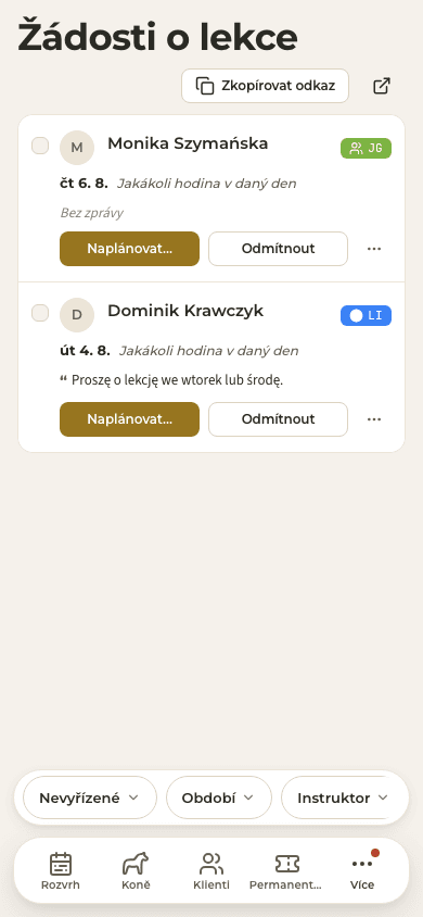 náhled · Žádosti