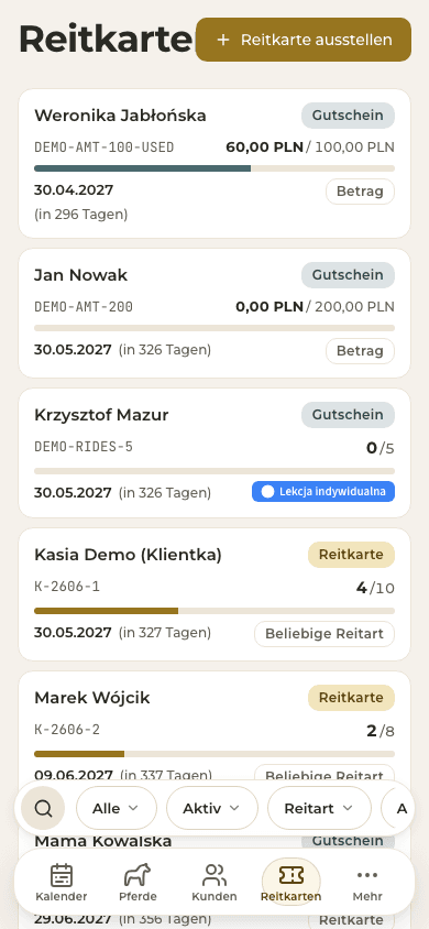 Vorschau · Reitkarten