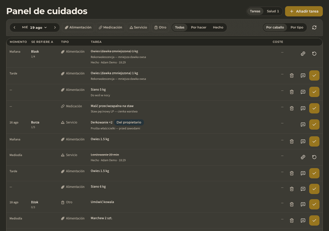 vista previa · Cuidados