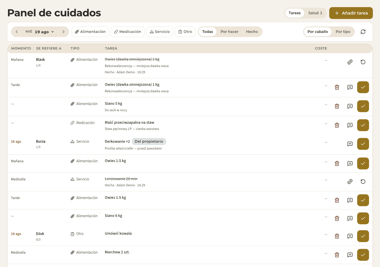 vista previa · Cuidados