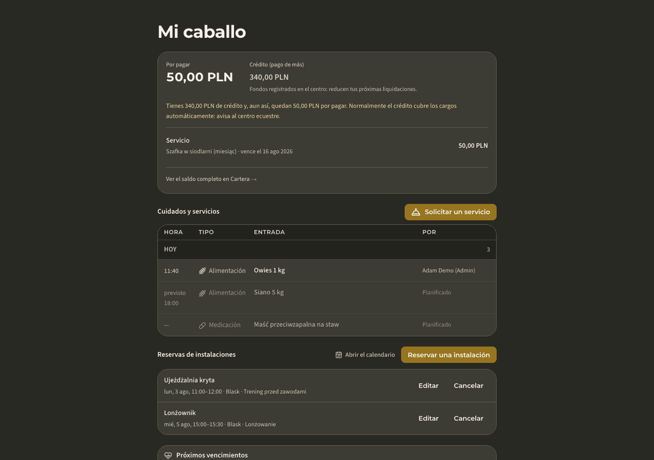 aplicación — mis caballos y cuidados