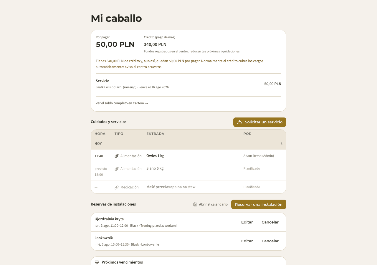 aplicación — mis caballos y cuidados