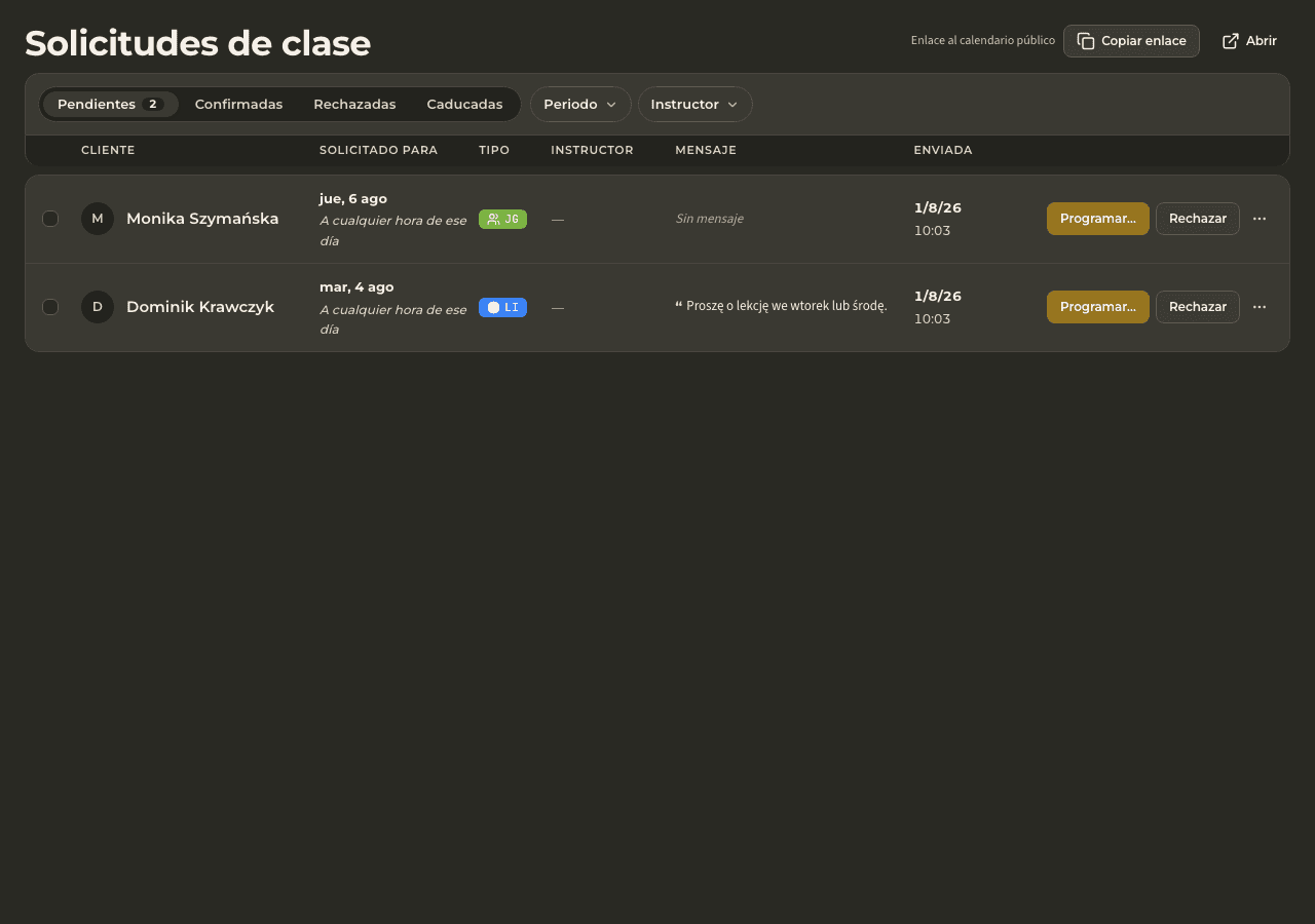 vista previa · Solicitudes