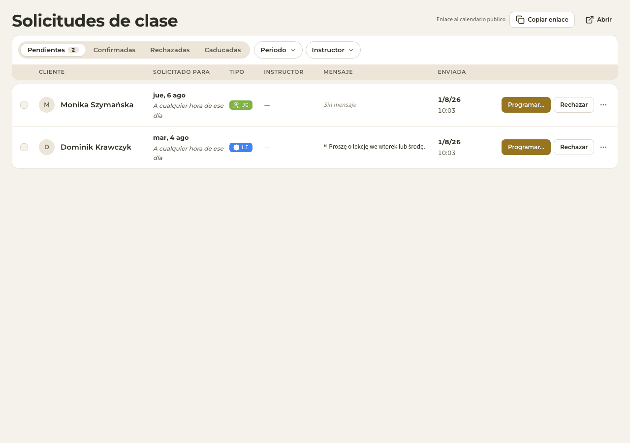vista previa · Solicitudes
