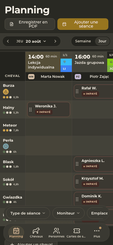 capture d'écran - le planning d'aujourd'hui