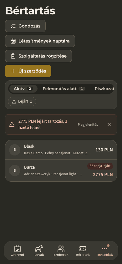 előnézet · Bértartás