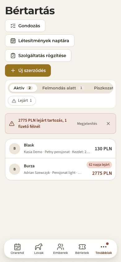 előnézet · Bértartás