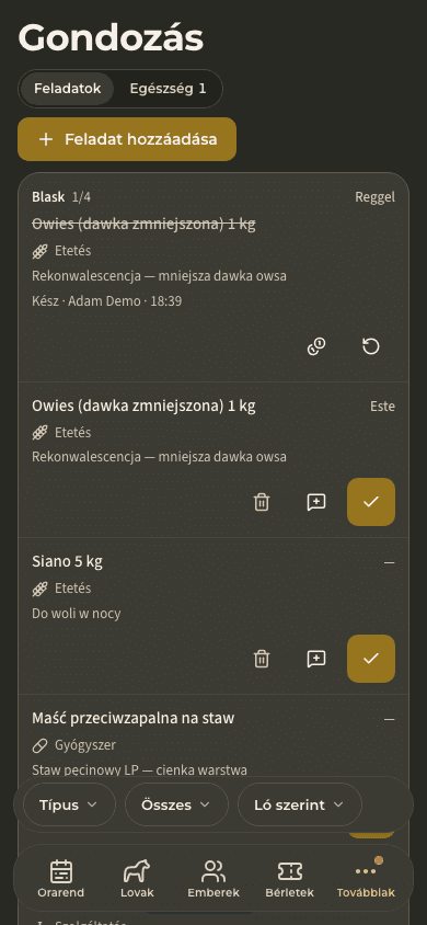 előnézet · Gondozás