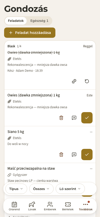előnézet · Gondozás