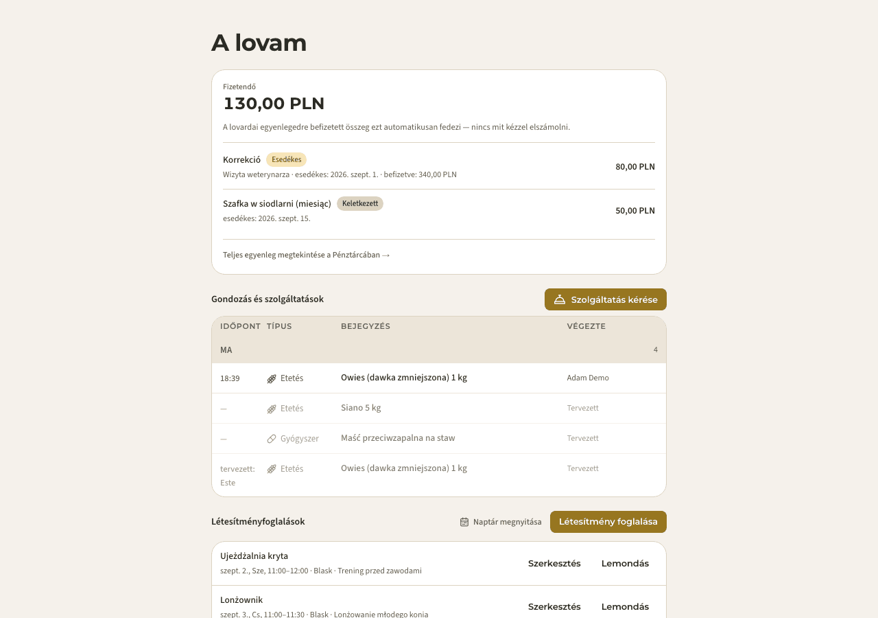 alkalmazás — a lovaim és a gondozásuk
