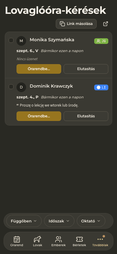 előnézet · Kérések