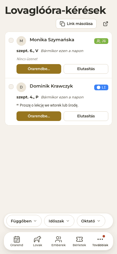 előnézet · Kérések