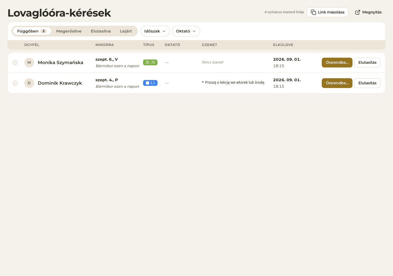 előnézet · Kérések
