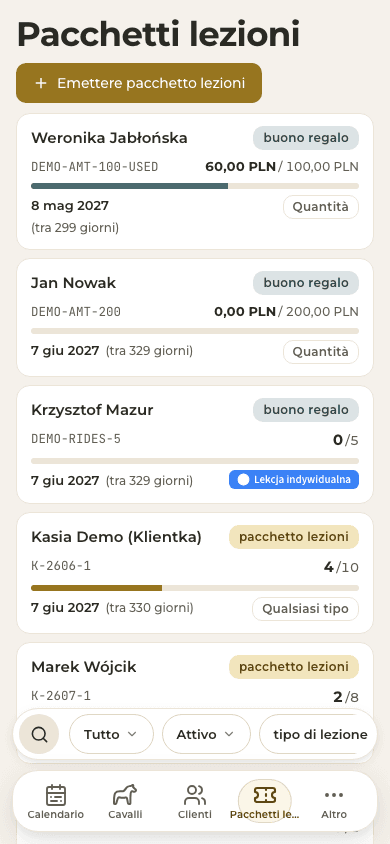 anteprima · Pacchetti lezioni