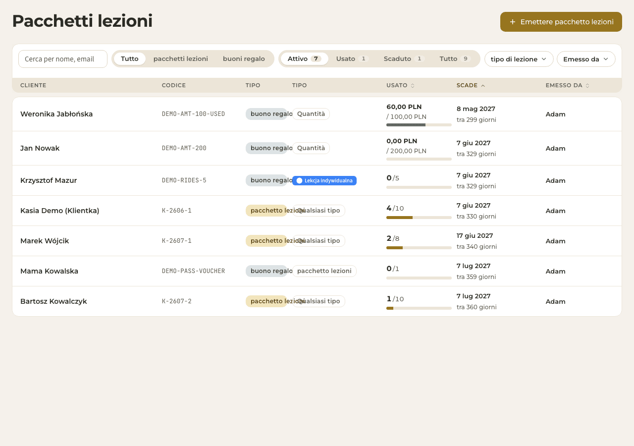 anteprima · Pacchetti lezioni