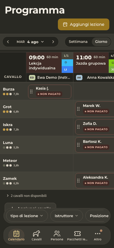 screenshot — calendario di oggi