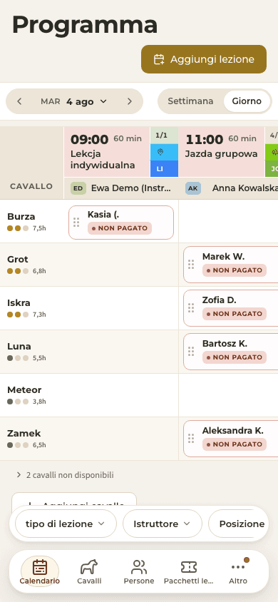 screenshot — calendario di oggi