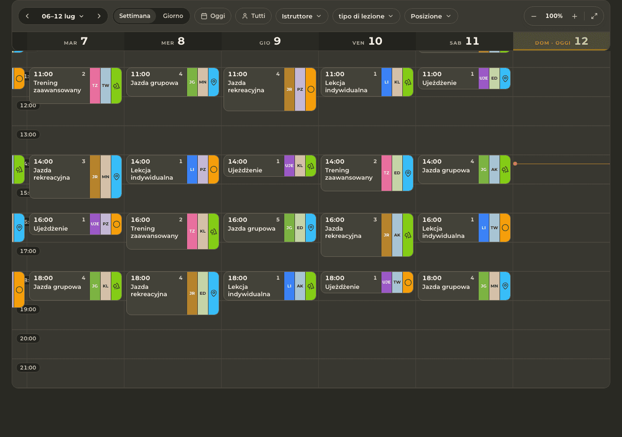 screenshot — calendario di oggi