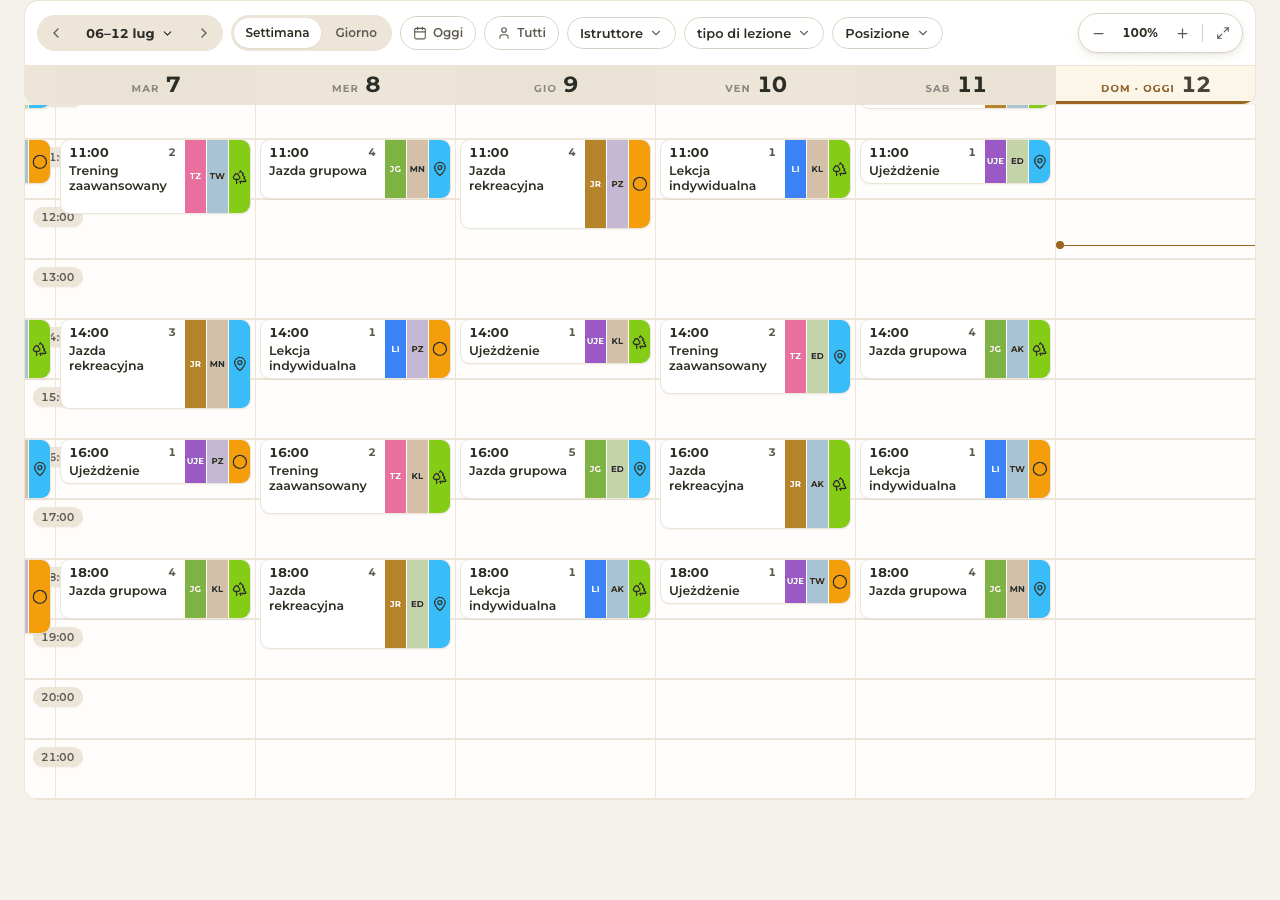 screenshot — calendario di oggi