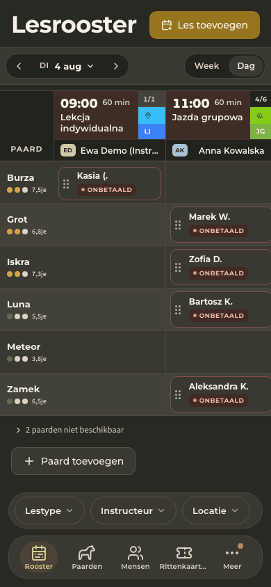 screenshot — het lesrooster van vandaag