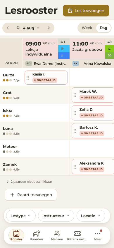 screenshot — het lesrooster van vandaag