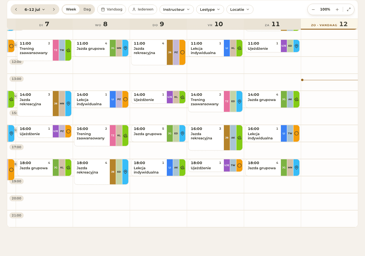 screenshot — het lesrooster van vandaag