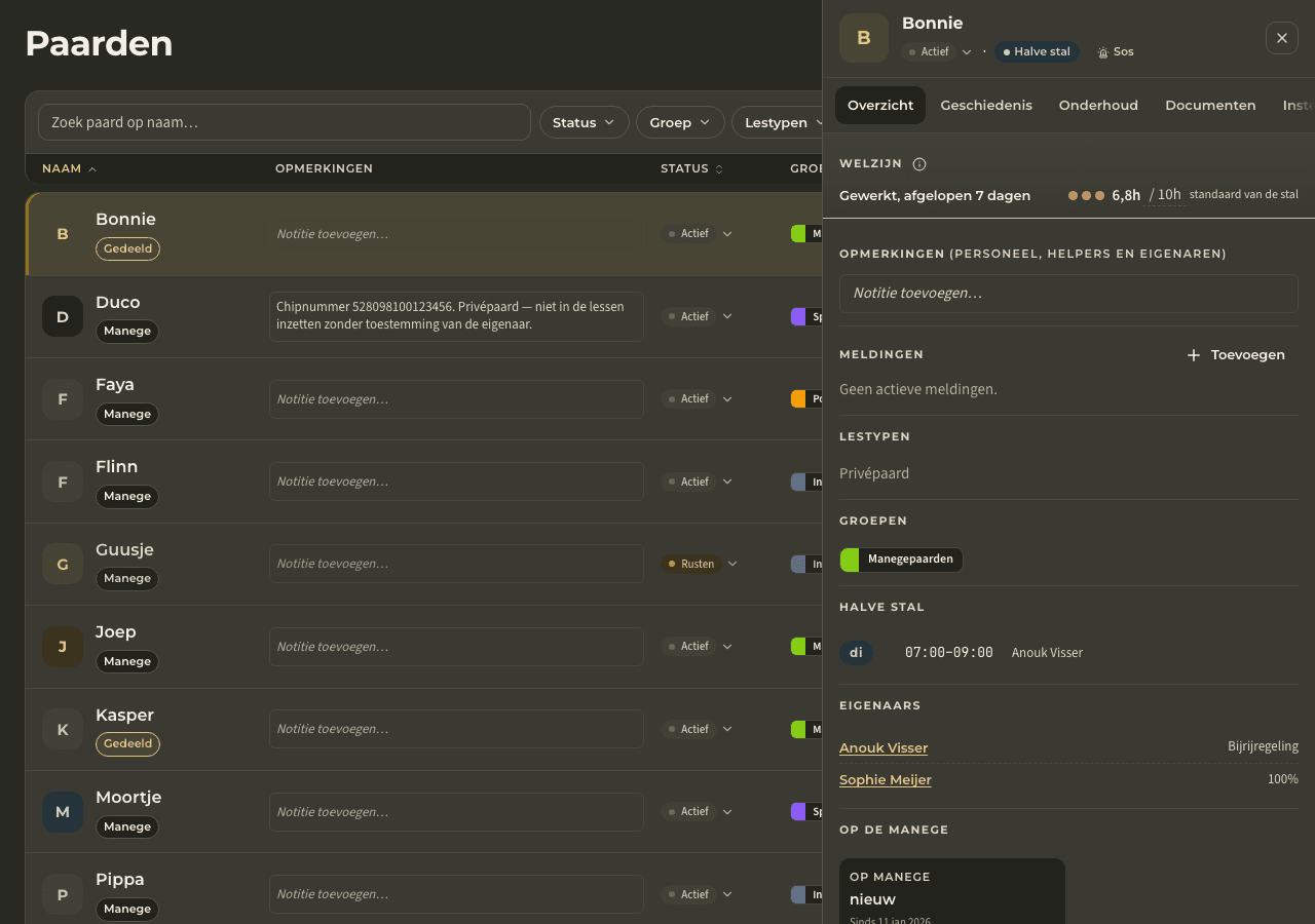 screenshot – paardenprofiel en belasting