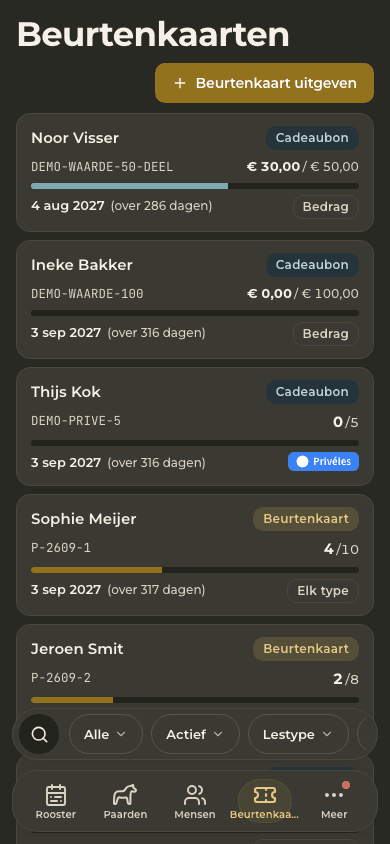 voorbeeld · Beurtenkaarten