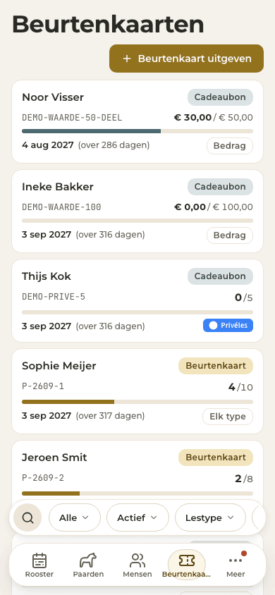 voorbeeld · Beurtenkaarten