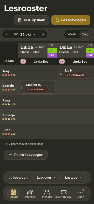 screenshot — het lesrooster van vandaag
