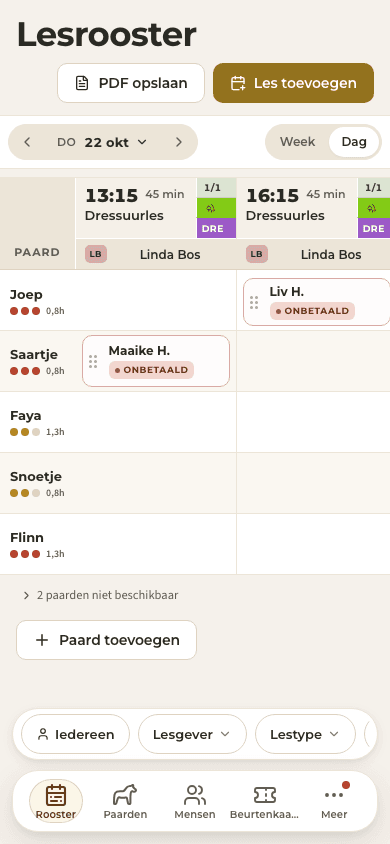 screenshot — het lesrooster van vandaag