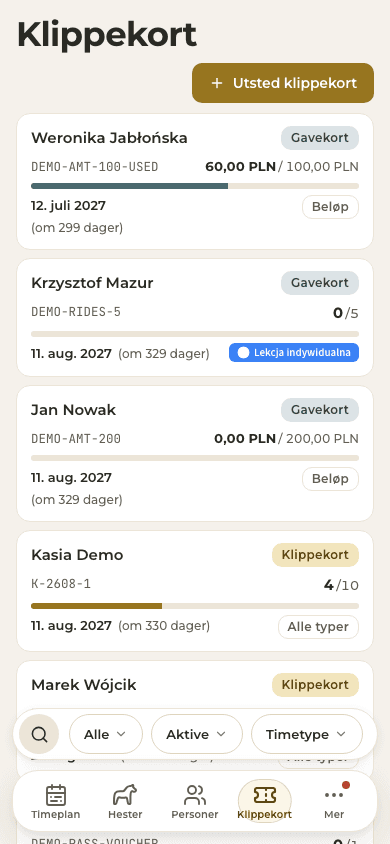 forhåndsvisning · Klippekort