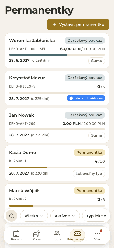 náhľad · Permanentky