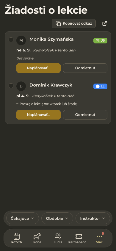 náhľad · Žiadosti