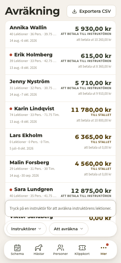 förhandsvisning · Avräkning