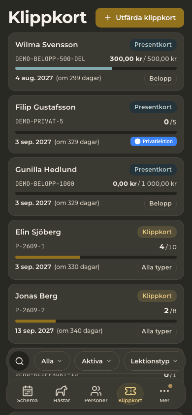 förhandsvisning · Klippkort