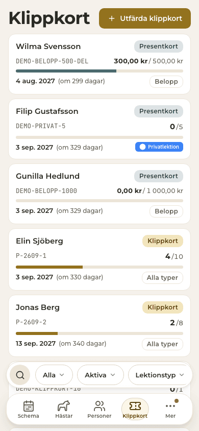 förhandsvisning · Klippkort