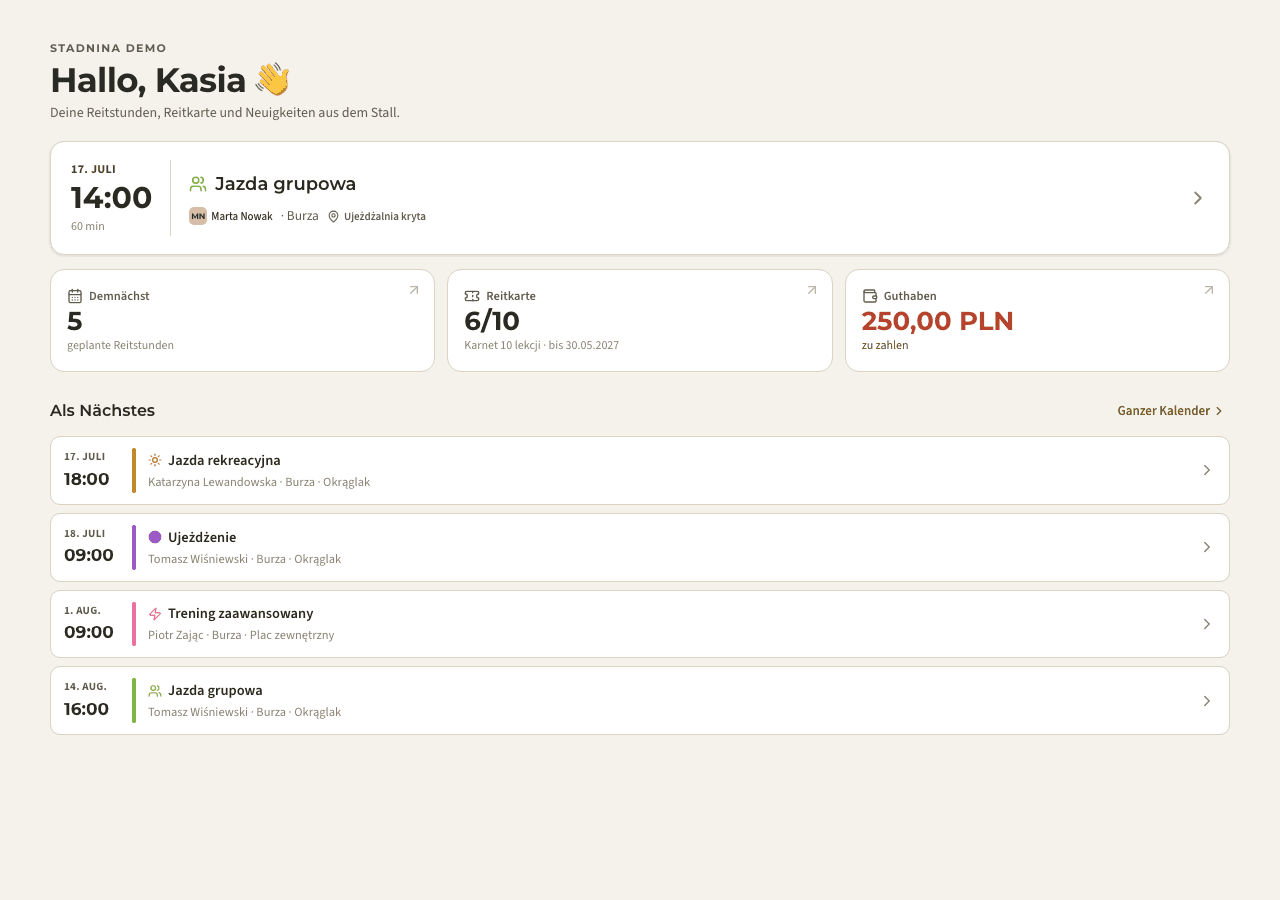App — meine Reitstunden und Guthaben