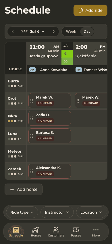 screenshot — today's schedule