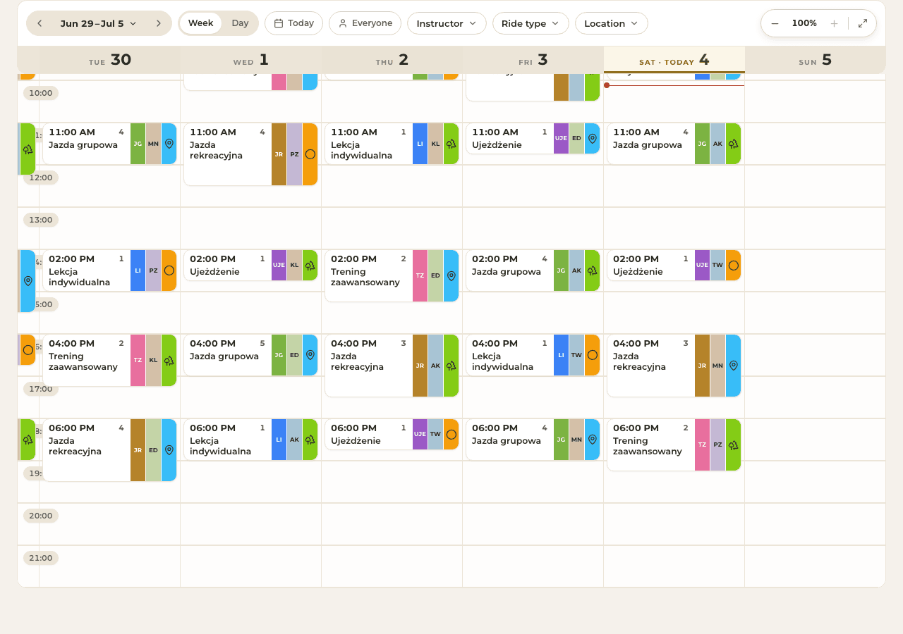 screenshot — today's schedule