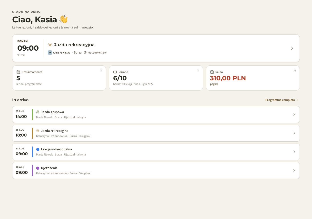 app — le mie lezioni e il saldo