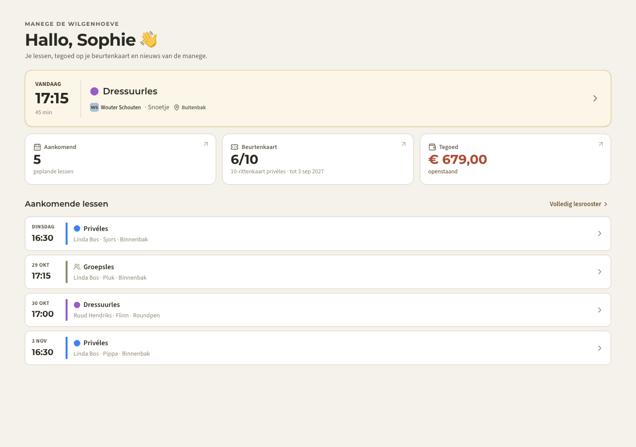 app — mijn lessen & saldo