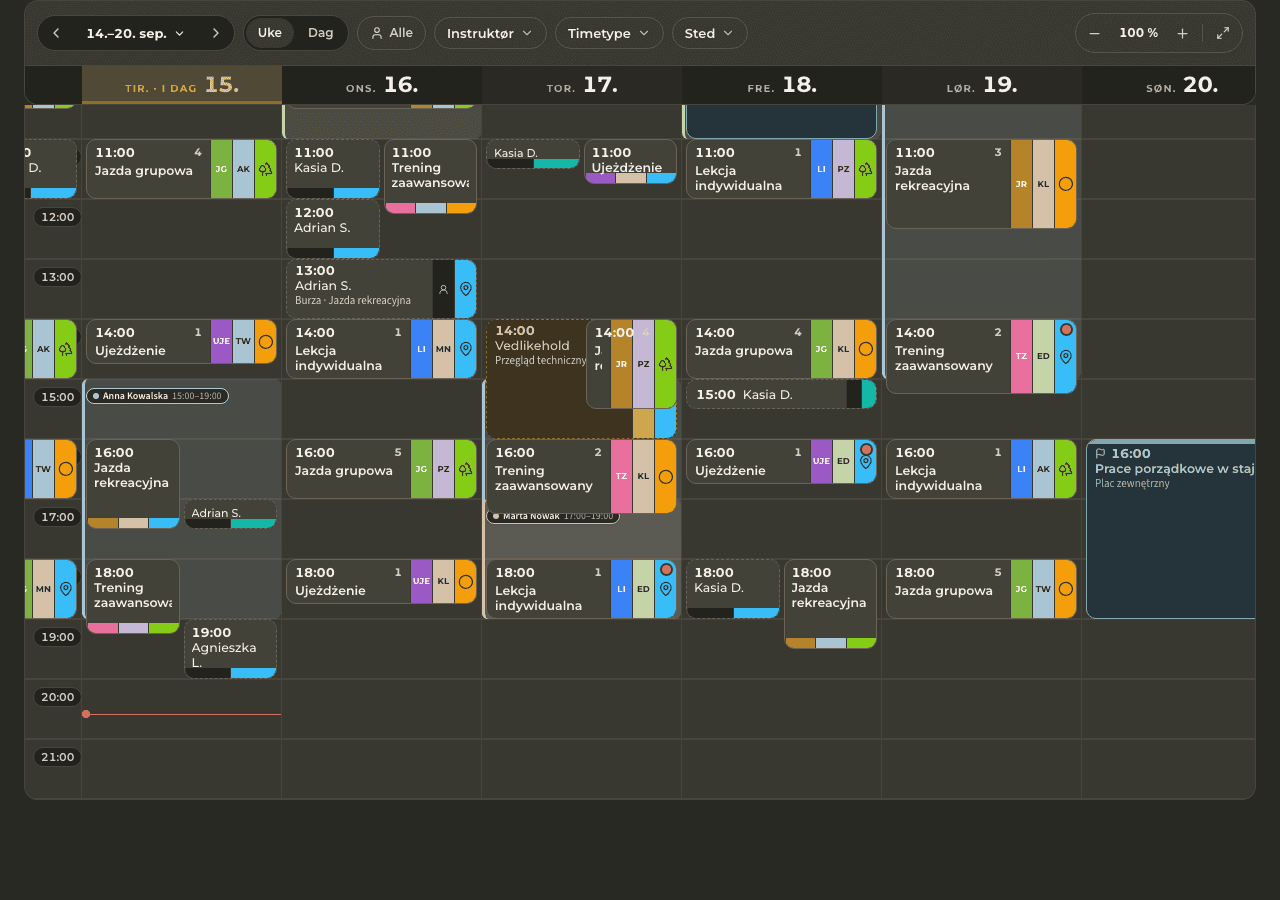 app — dagsvisning for instruktør