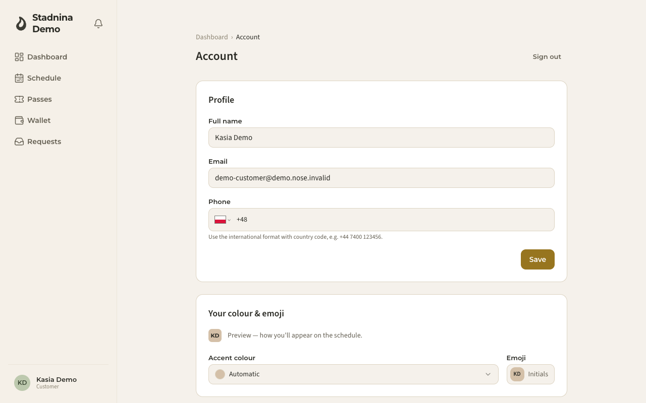 The Account page
