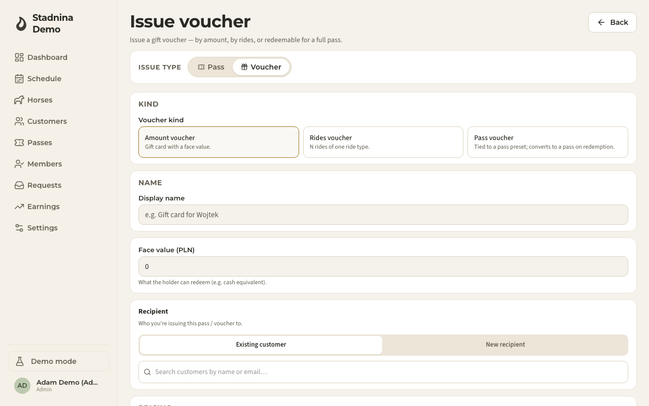 Issuing a new voucher