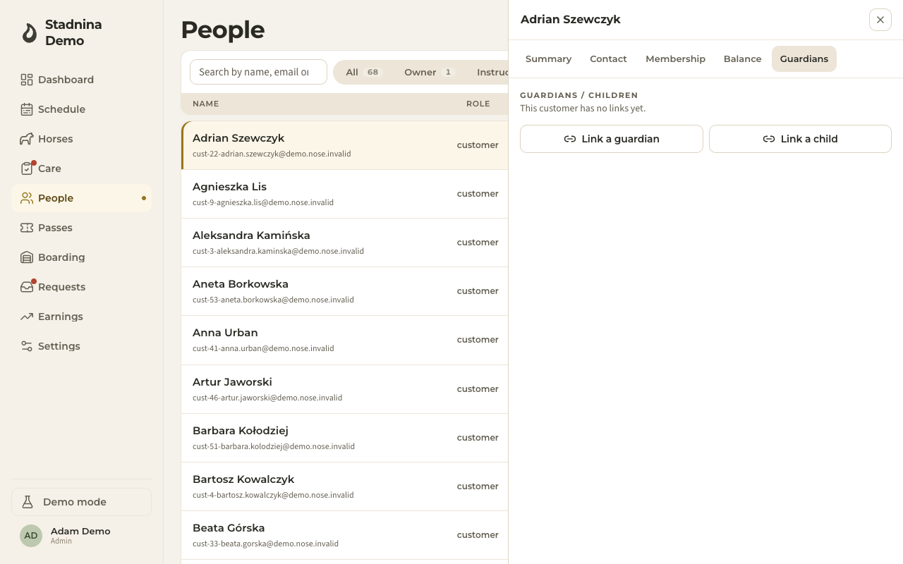 Linking a guardian from the customer's panel