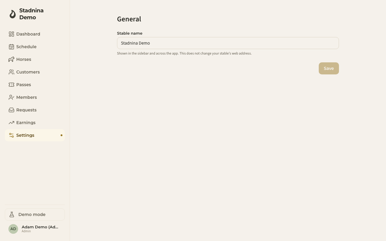 The General settings page